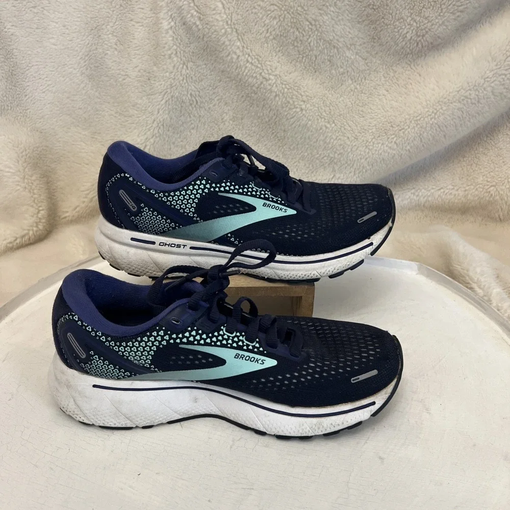 Brooks Ghost 14 Women Running Shoes Black Blue Cushion Neutral sz 6